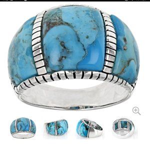 Southwest Style By JTV™ Turquoise Rhodium Over Sterling Silver Inlay Ring